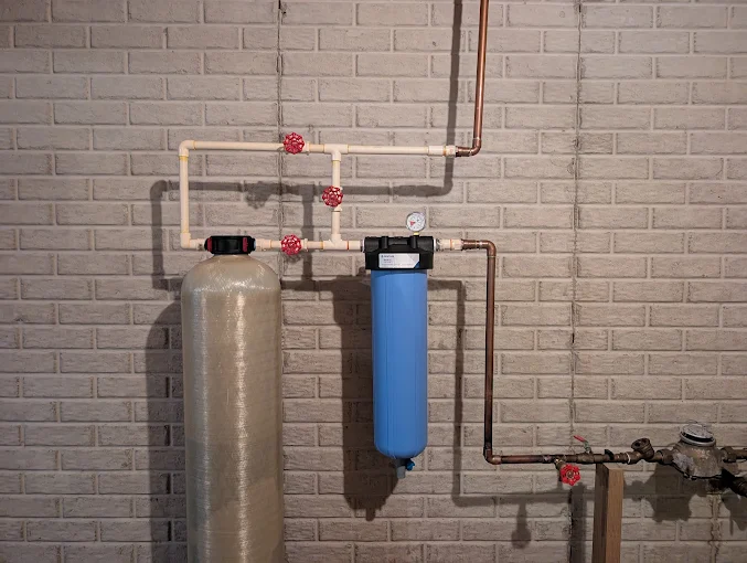 POE sediment and carbon filtration ahead of a water softener installed in Washburn, IL by Water Air and You